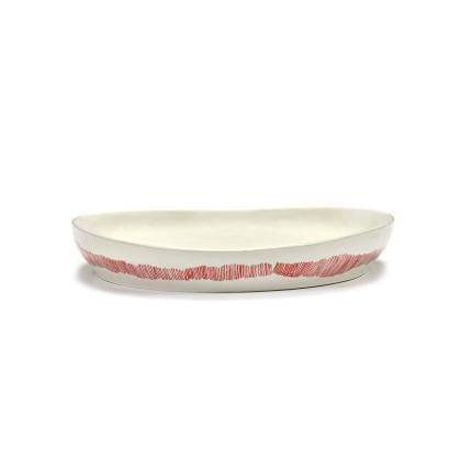 Feast, Serving Plate, M, White-Red Stripes