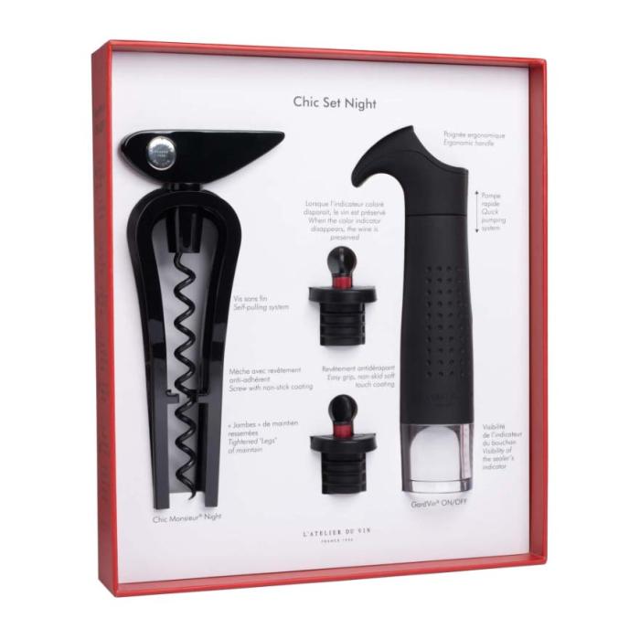 Chic Set Night, Corkscrew & Wine Preservation Set